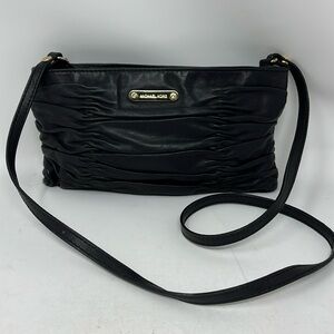 MICHAEL KORS Webster Soft Black Pleated Leather Convertible Clutch Shoulder Bag